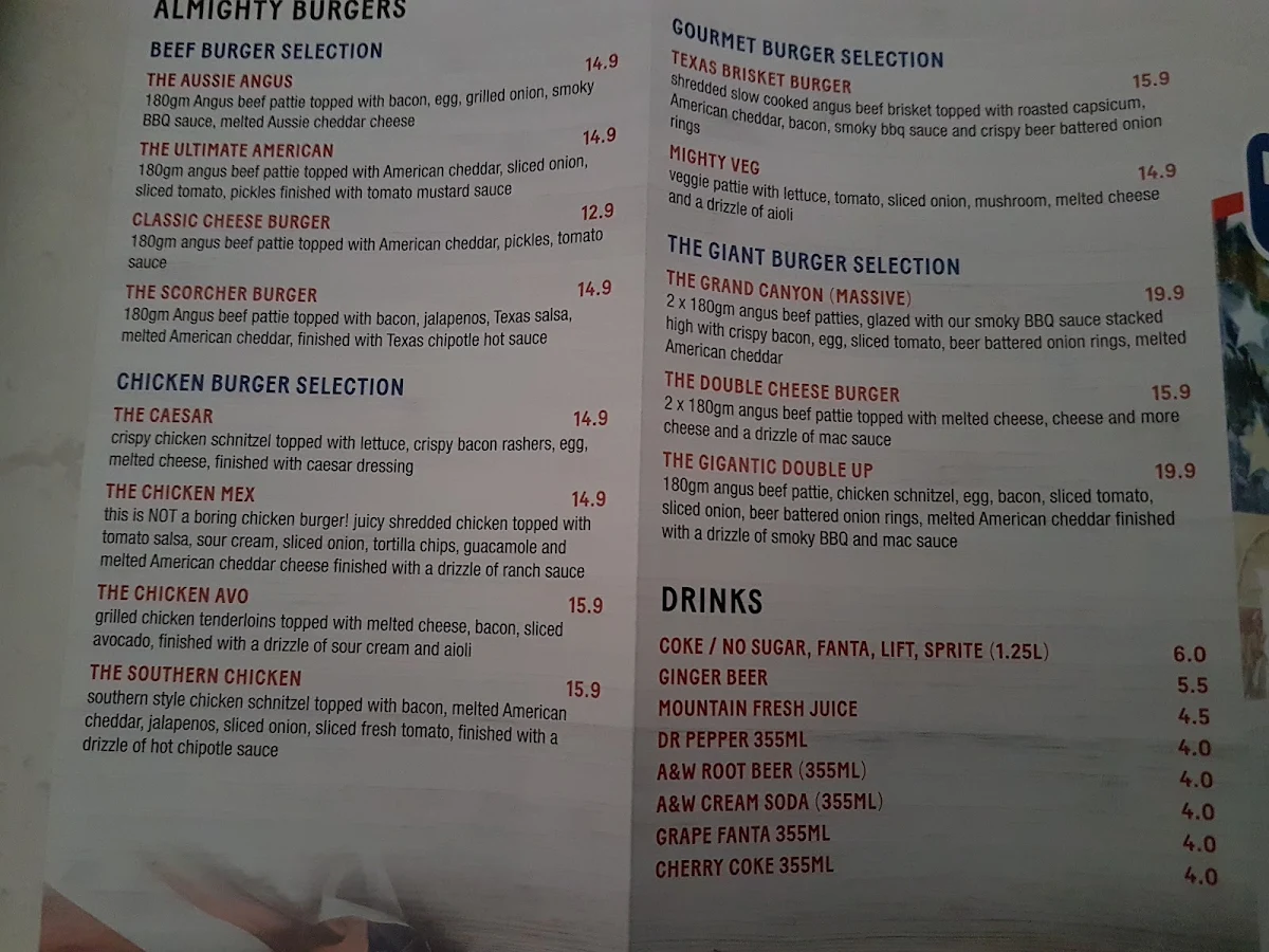 Menu, Texas Diner