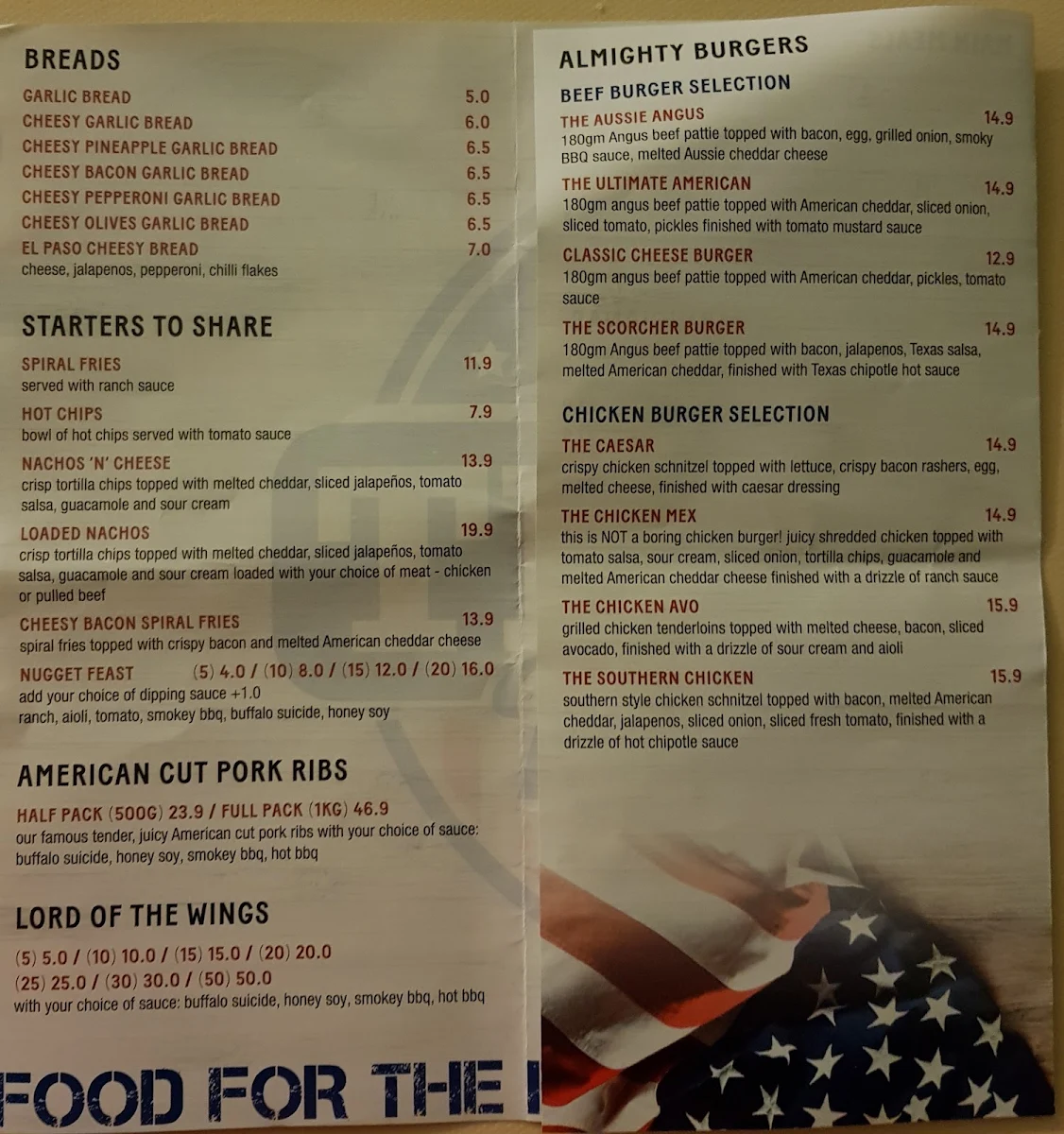 Menu, Texas Diner