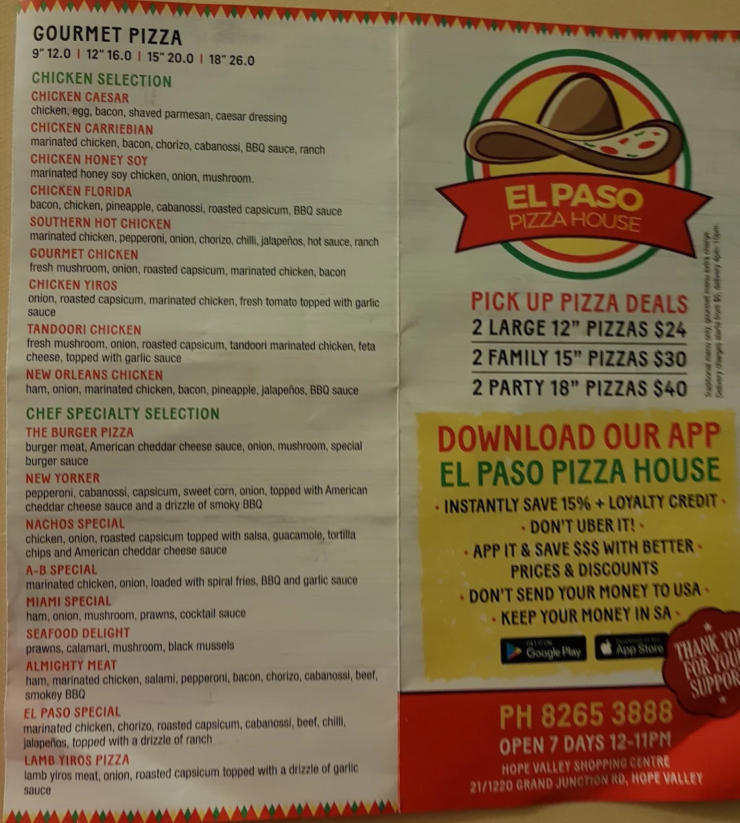 Menu, Texas Diner