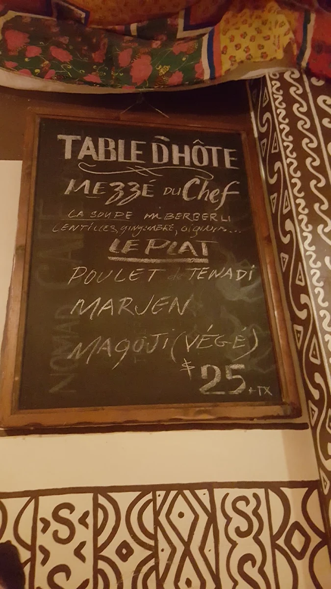 Menu, La Khaïma Cuisine Nomade