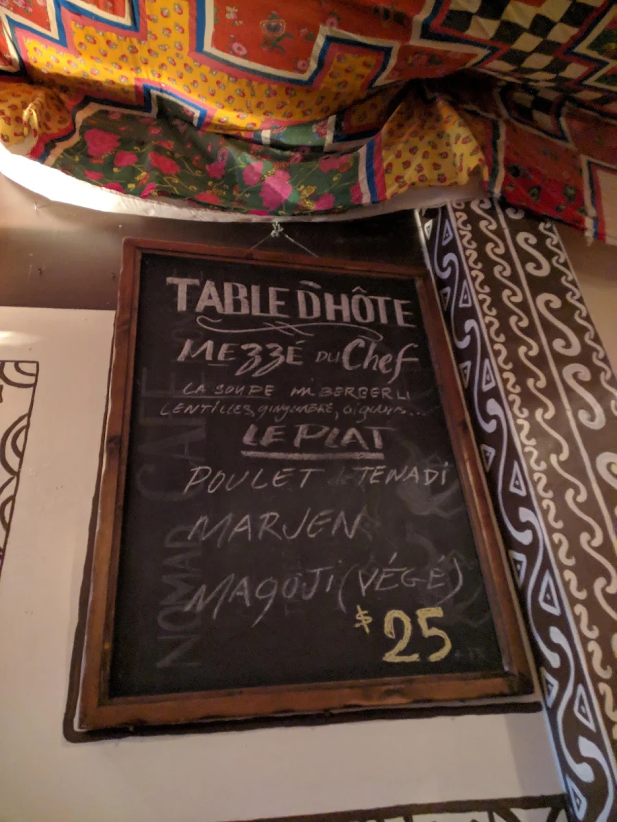 Menu, La Khaïma Cuisine Nomade