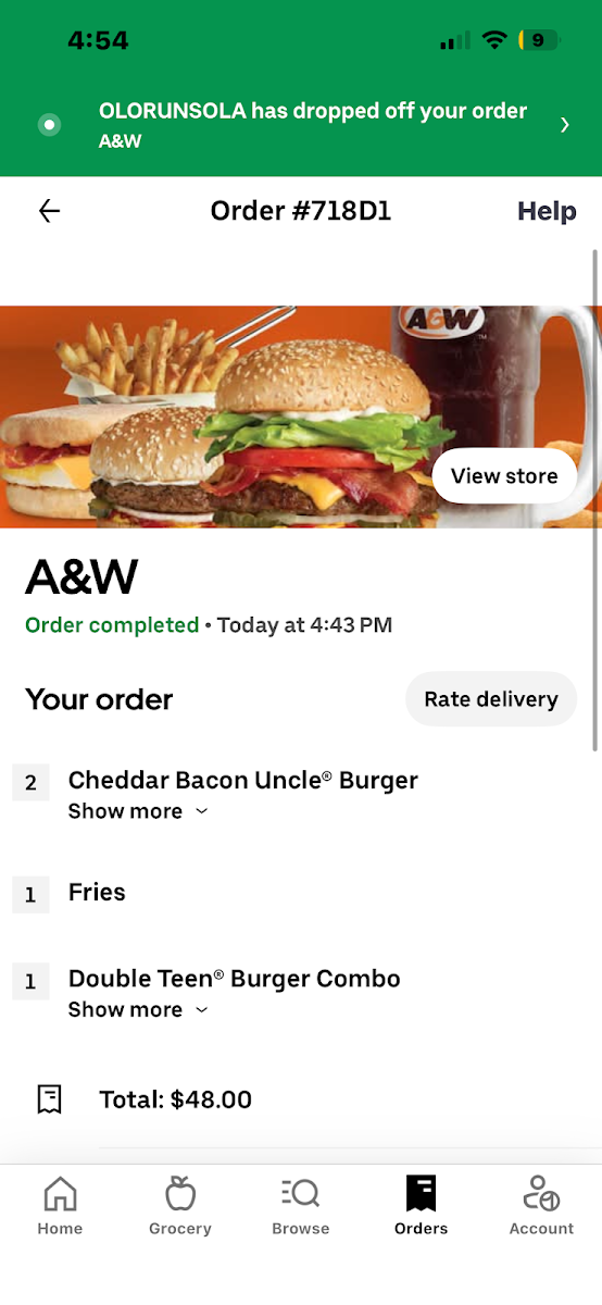 Menu, A&W Canada