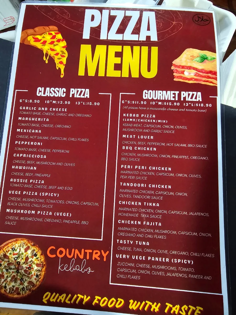 Menu, Country Kebabz