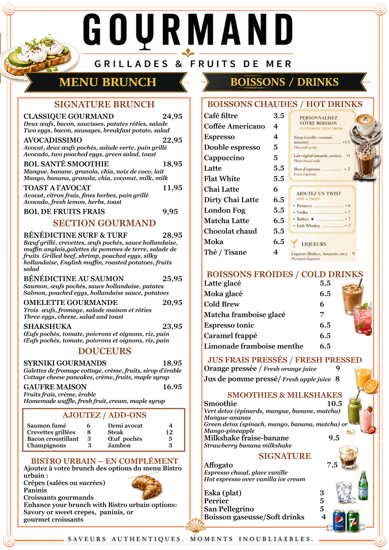 Menu, Gourmand – Grillades et Fruits de mer