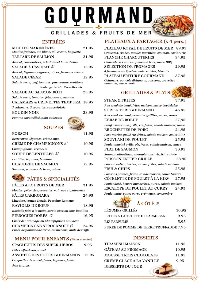 Menu, Gourmand – Grillades et Fruits de mer