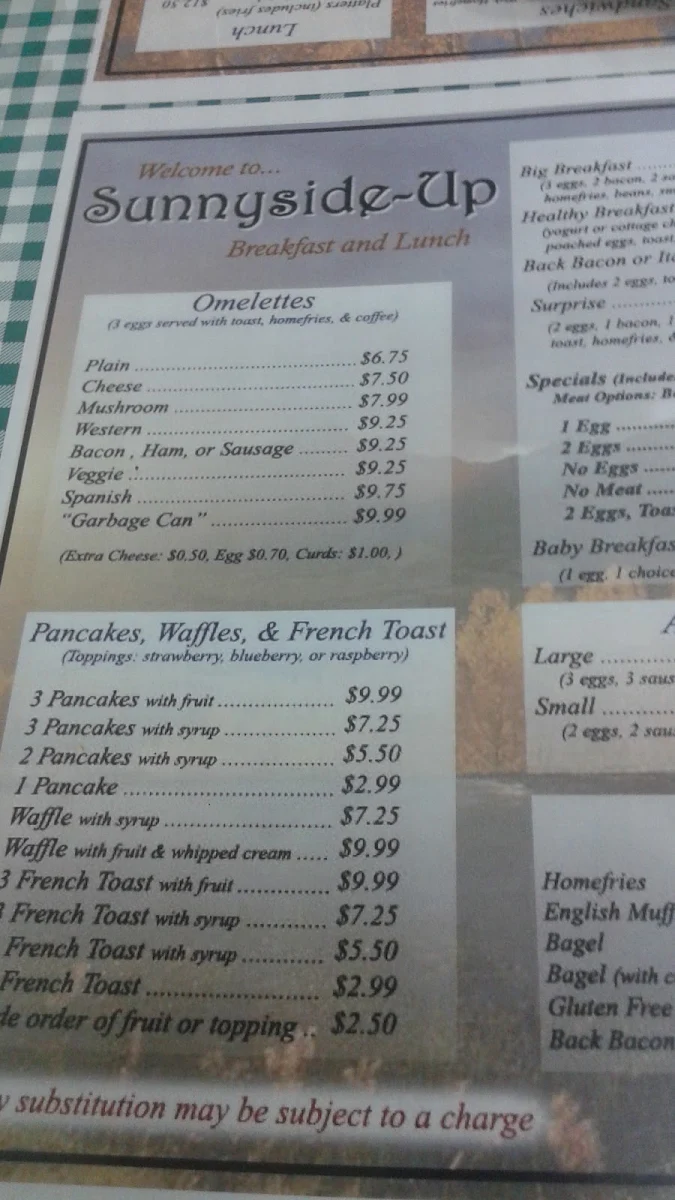 Menu, Sunnyside Up