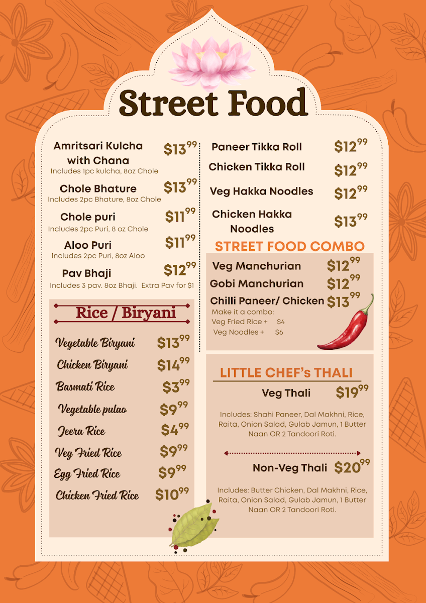 Menu, Little Chef The Indian Eatery