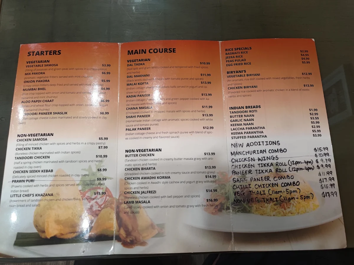 Menu, Little Chef The Indian Eatery