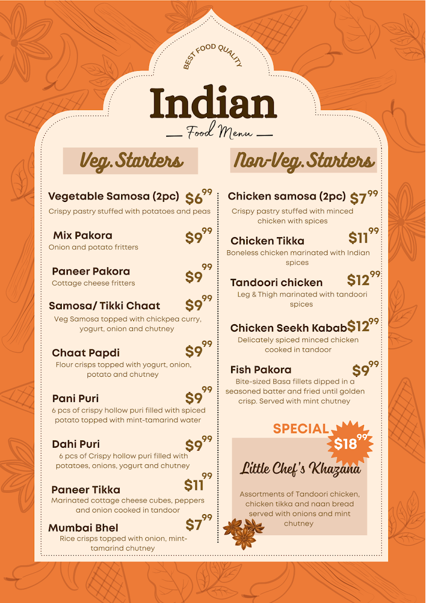 Menu, Little Chef The Indian Eatery