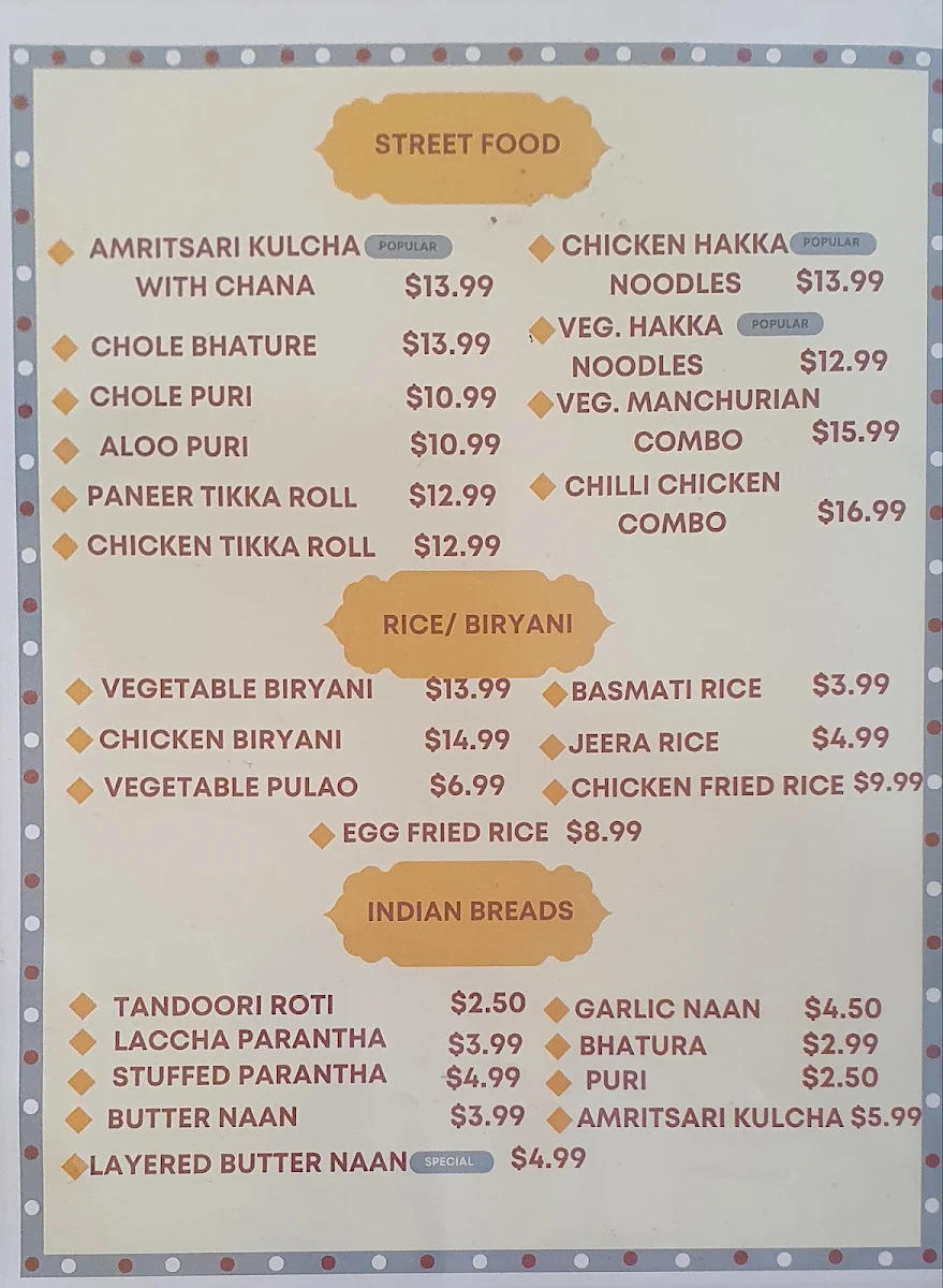 Menu, Little Chef The Indian Eatery