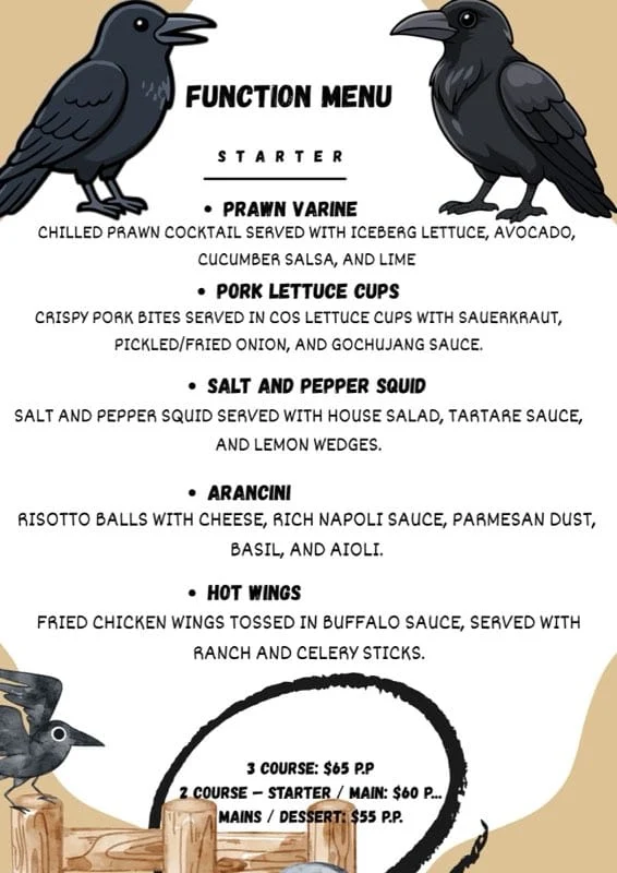 Menu, Thirsty Crow Brewery