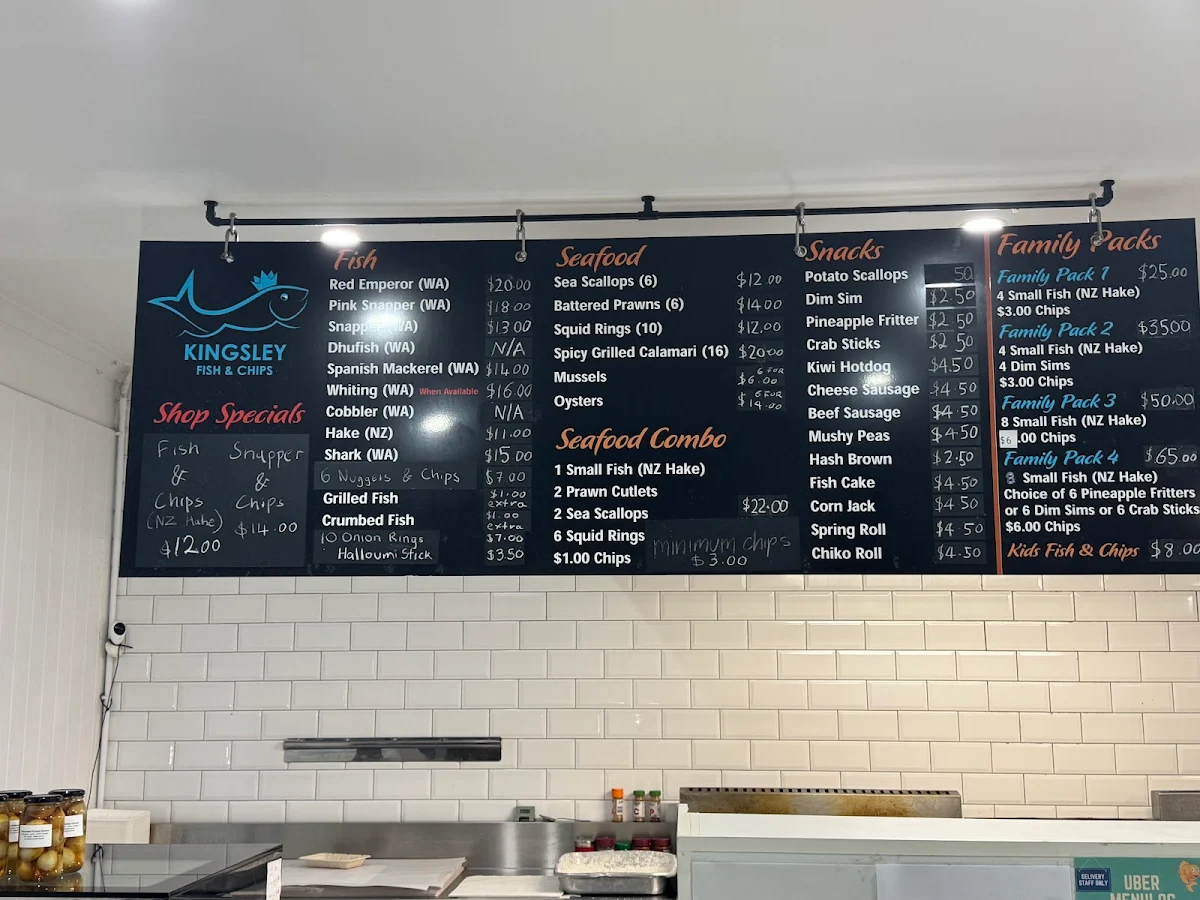 Menu, Kingsley Fish and Chips