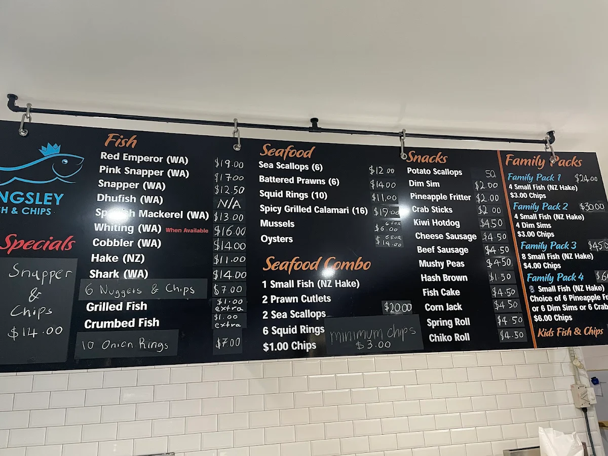 Menu, Kingsley Fish and Chips
