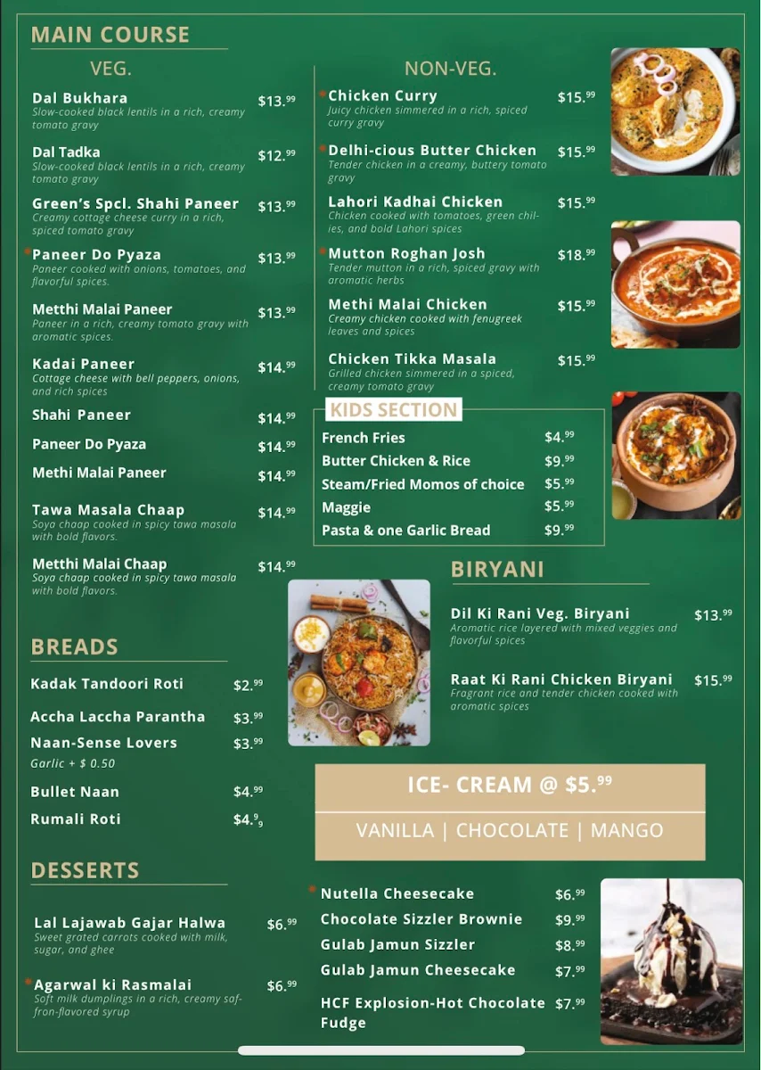 Menu, Bollywood Cafe Indian Street Eats & Bar.