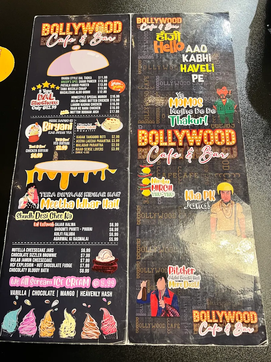 Menu, Bollywood Cafe Indian Street Eats & Bar.