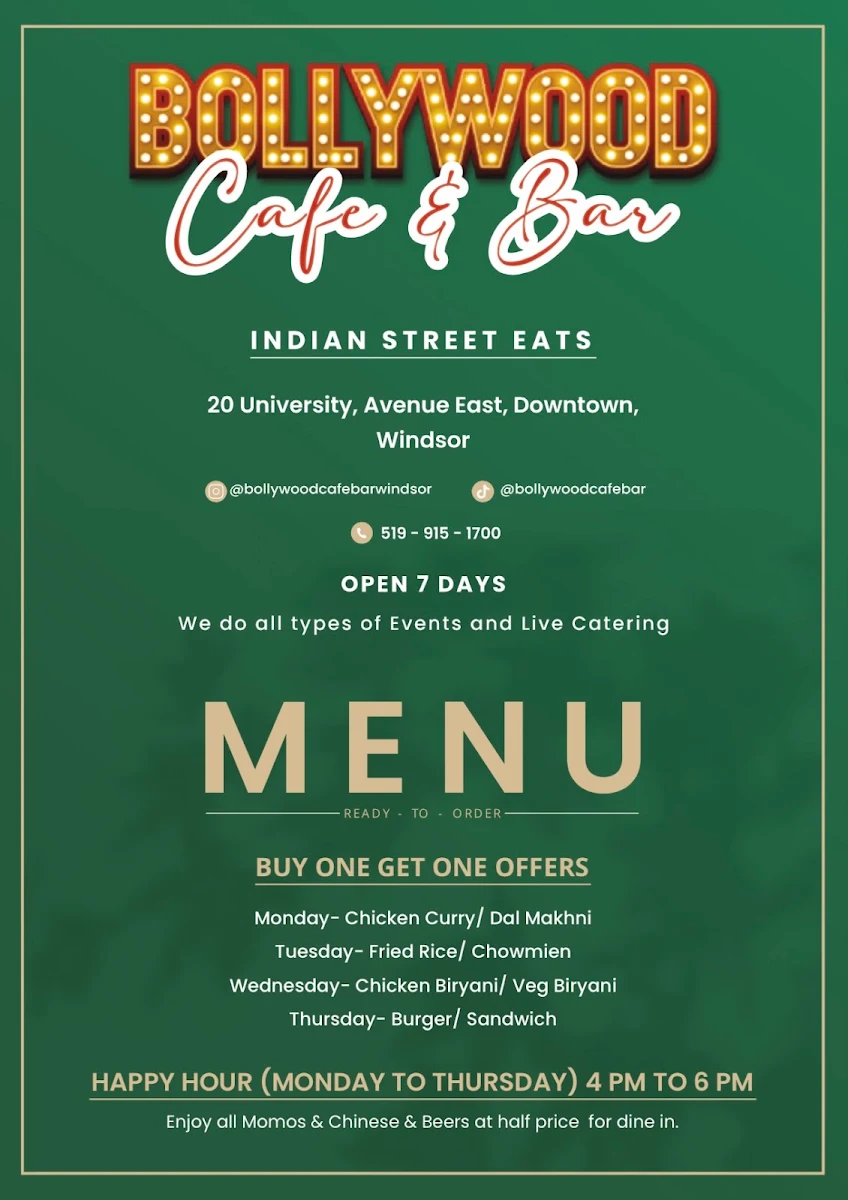 Menu, Bollywood Cafe Indian Street Eats & Bar.