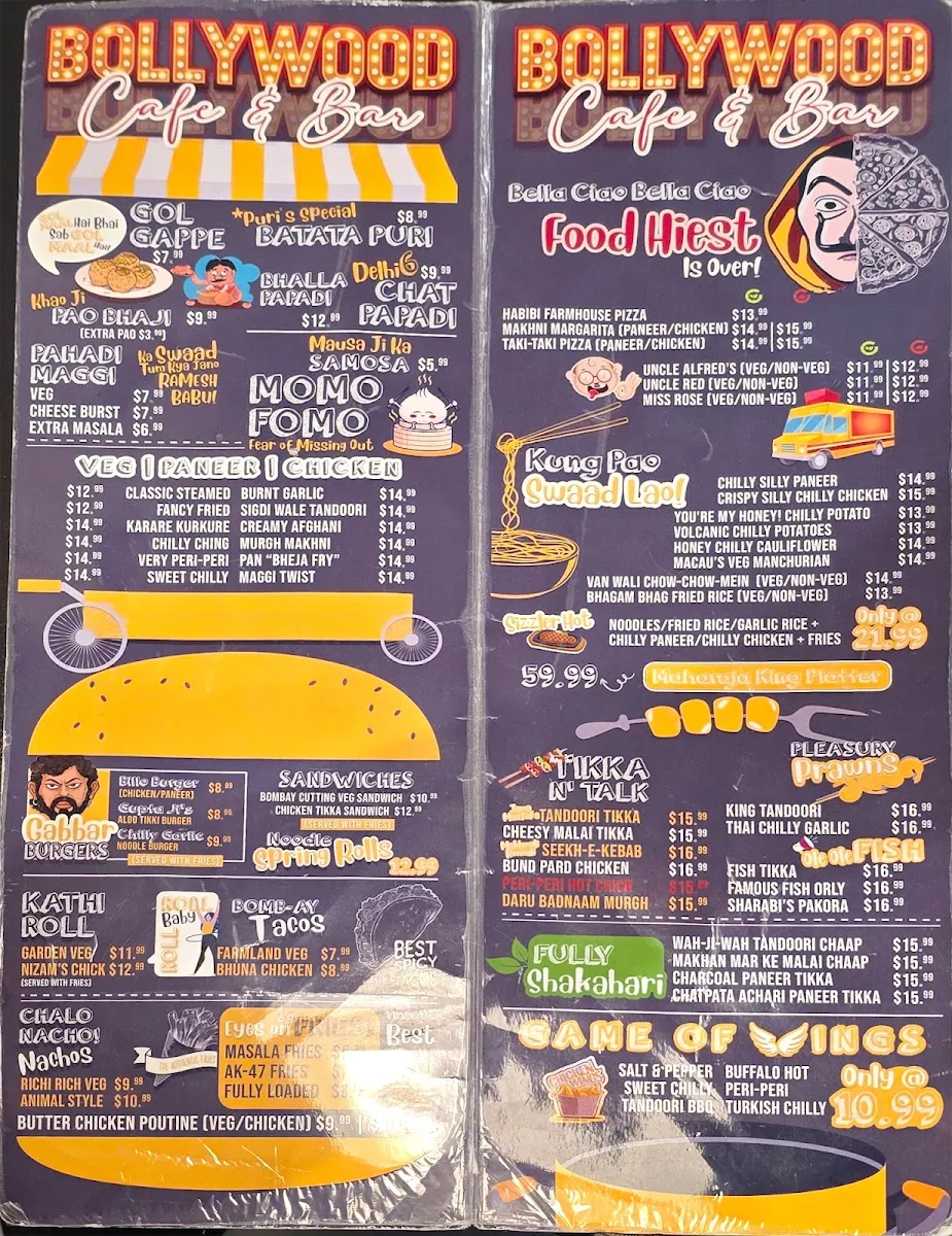 Menu, Bollywood Cafe Indian Street Eats & Bar.