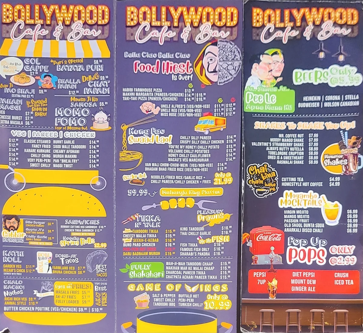 Menu, Bollywood Cafe Indian Street Eats & Bar.