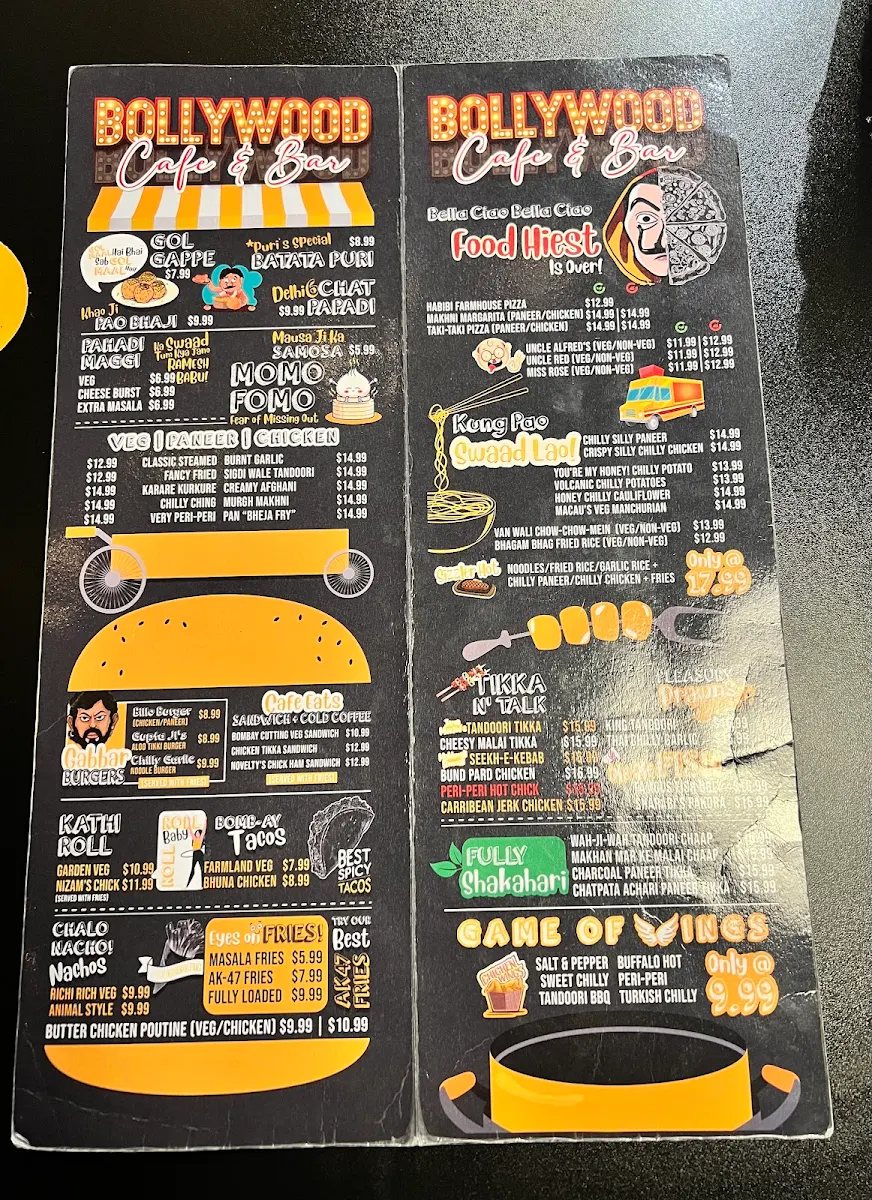 Menu, Bollywood Cafe Indian Street Eats & Bar.