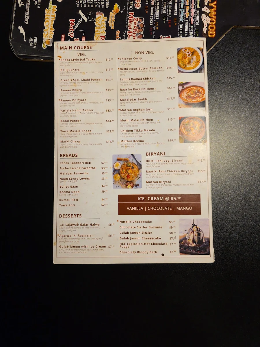 Menu, Bollywood Cafe Indian Street Eats & Bar.
