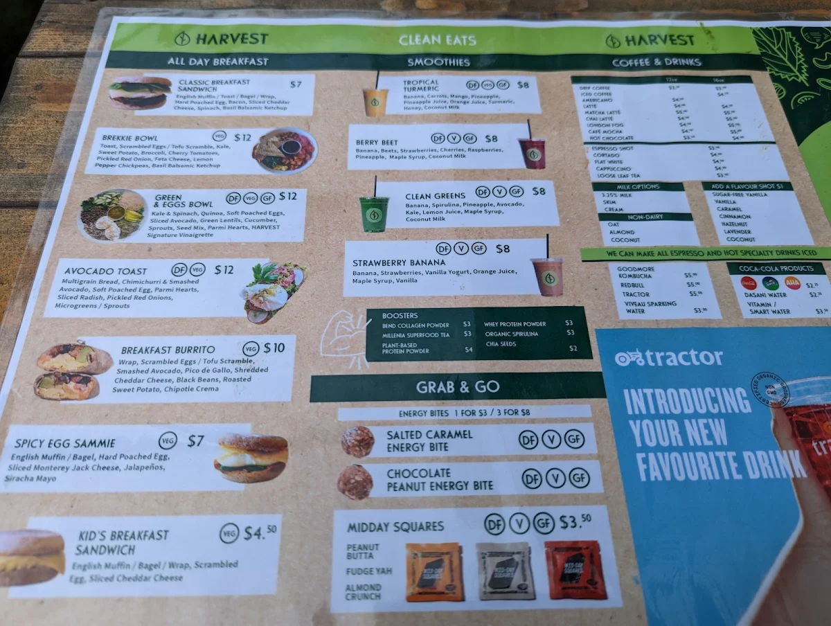 Menu, HARVEST Clean Eats (Downtown Halifax)