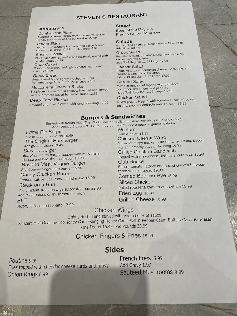 Menu, Steven's Bar-B-Q Restaurant