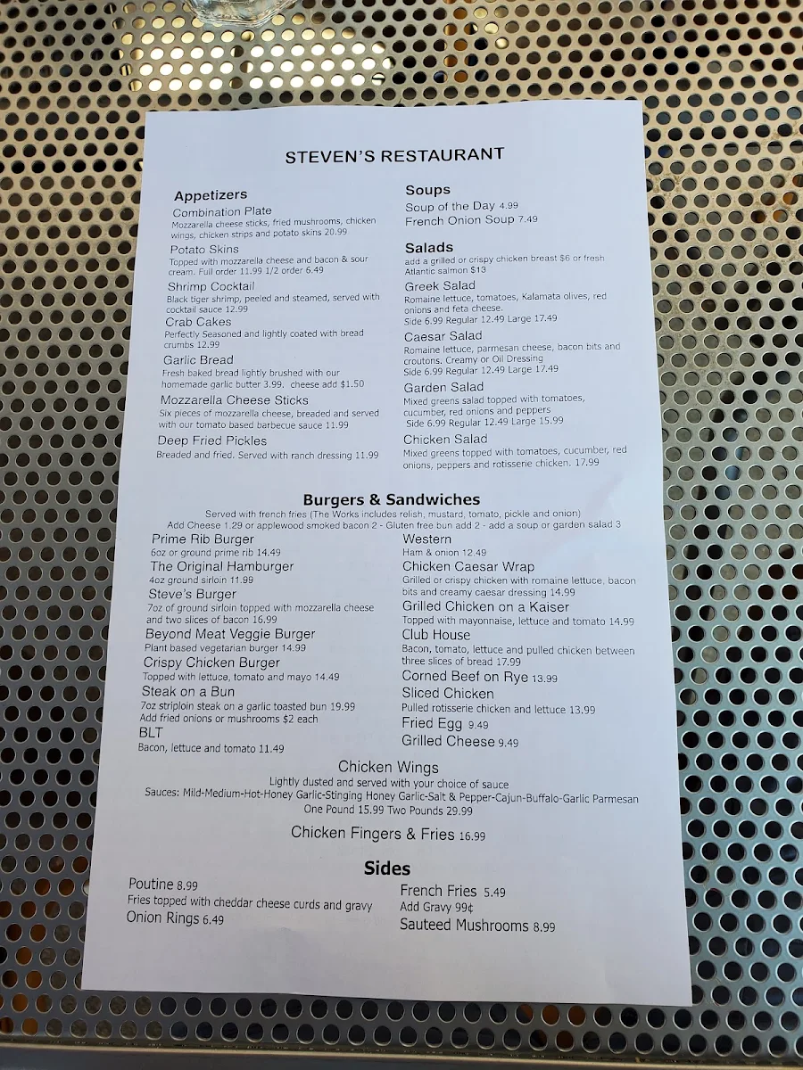 Menu, Steven's Bar-B-Q Restaurant