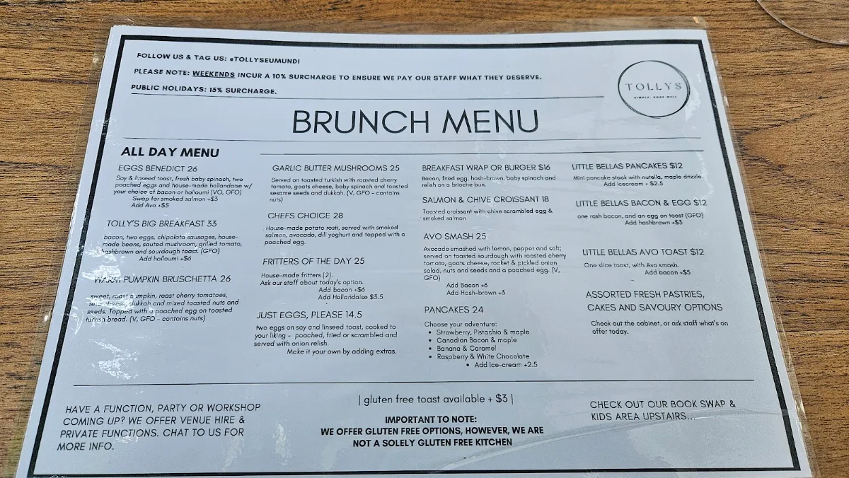 Menu, TOLLY’S