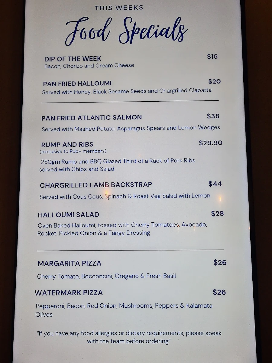 Menu, Watermark Glenelg