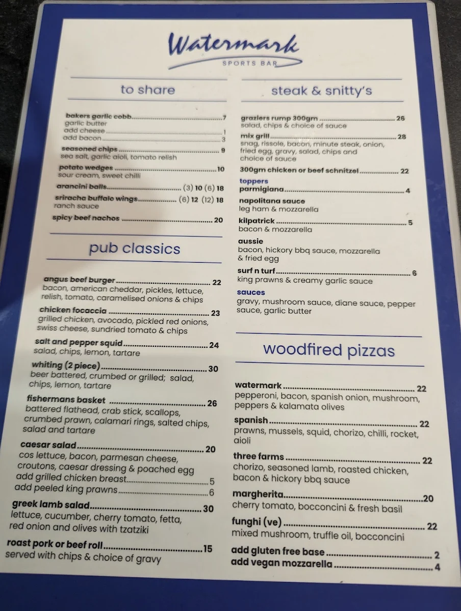 Menu, Watermark Glenelg