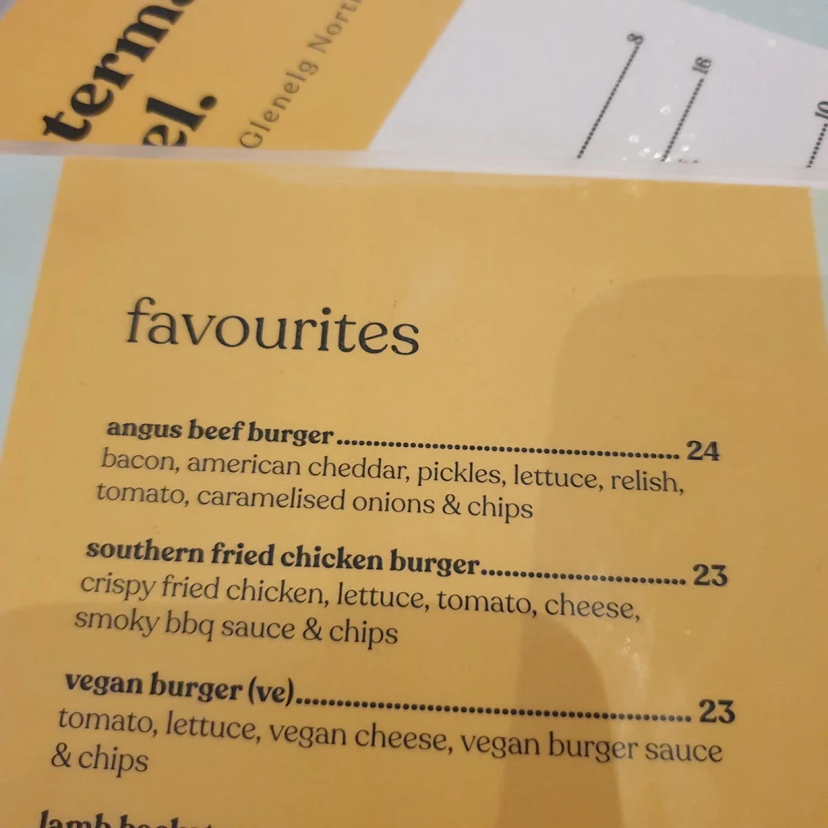 Menu, Watermark Glenelg