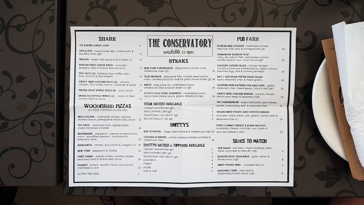 Menu, Watermark Glenelg