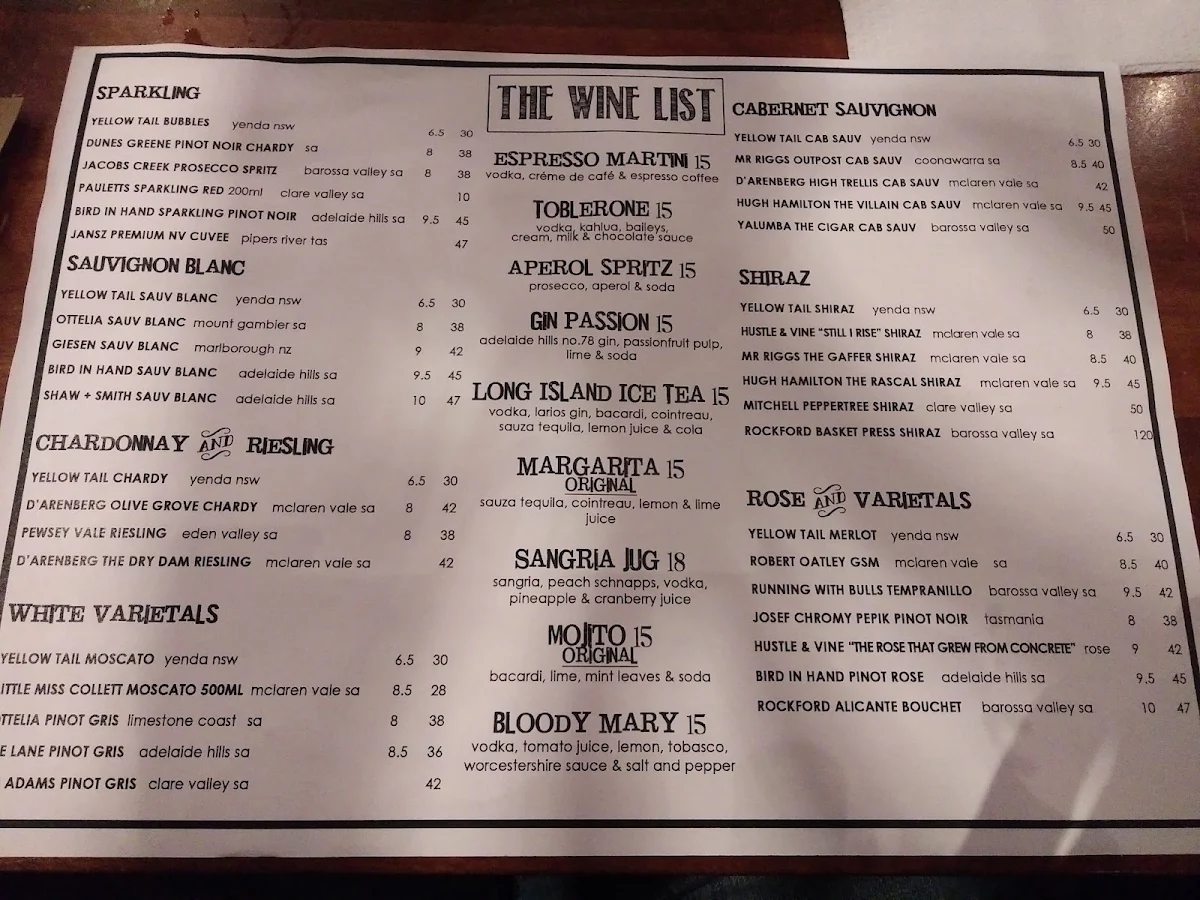 Menu, Watermark Glenelg