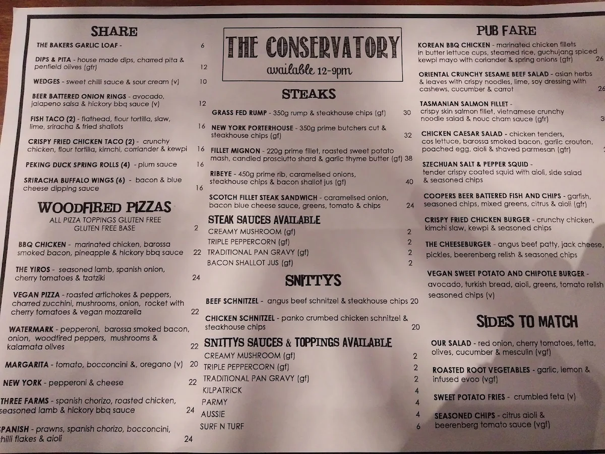 Menu, Watermark Glenelg