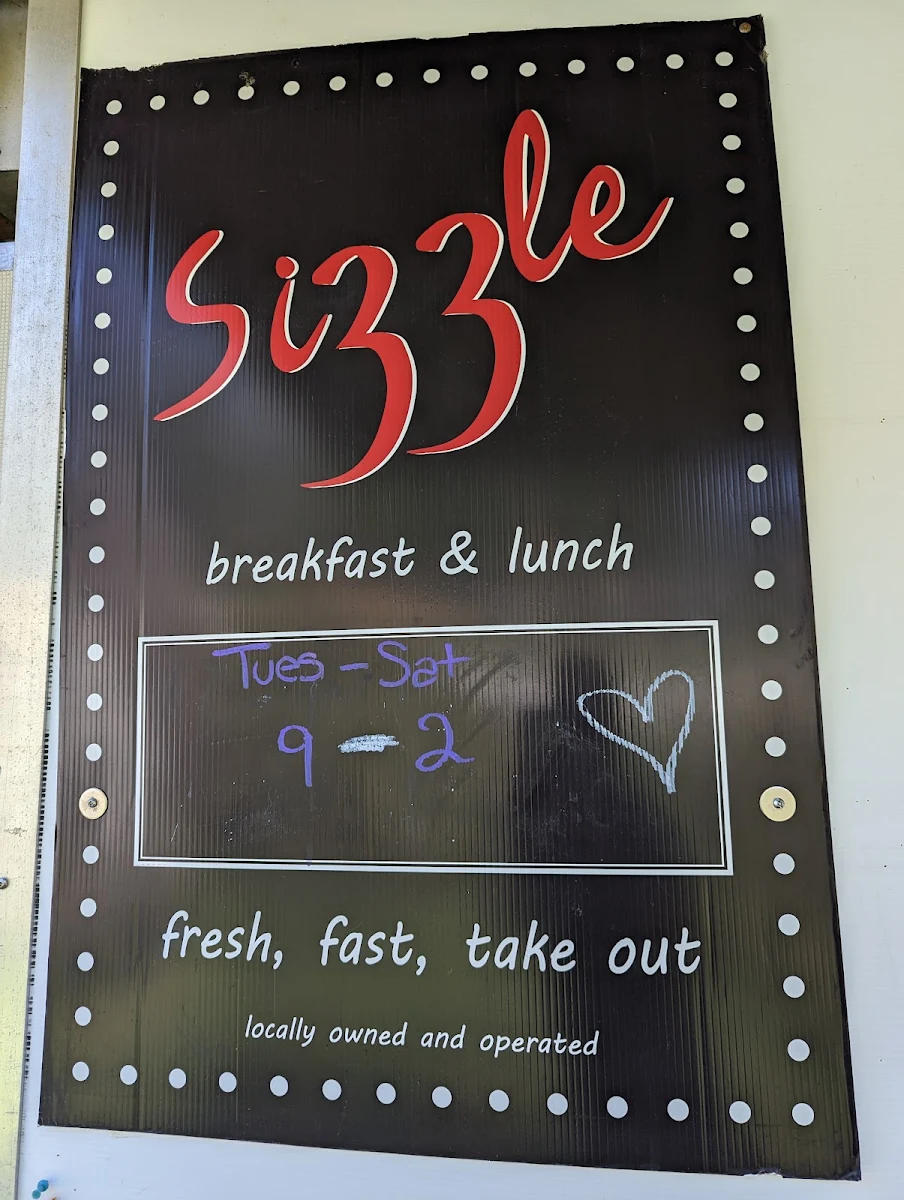 Menu, Sizzle Breakfast & Lunch