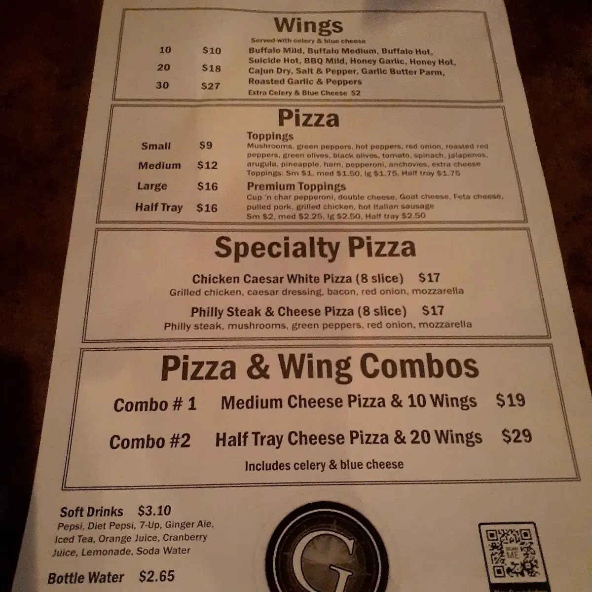 Menu, Grand Central Sports
