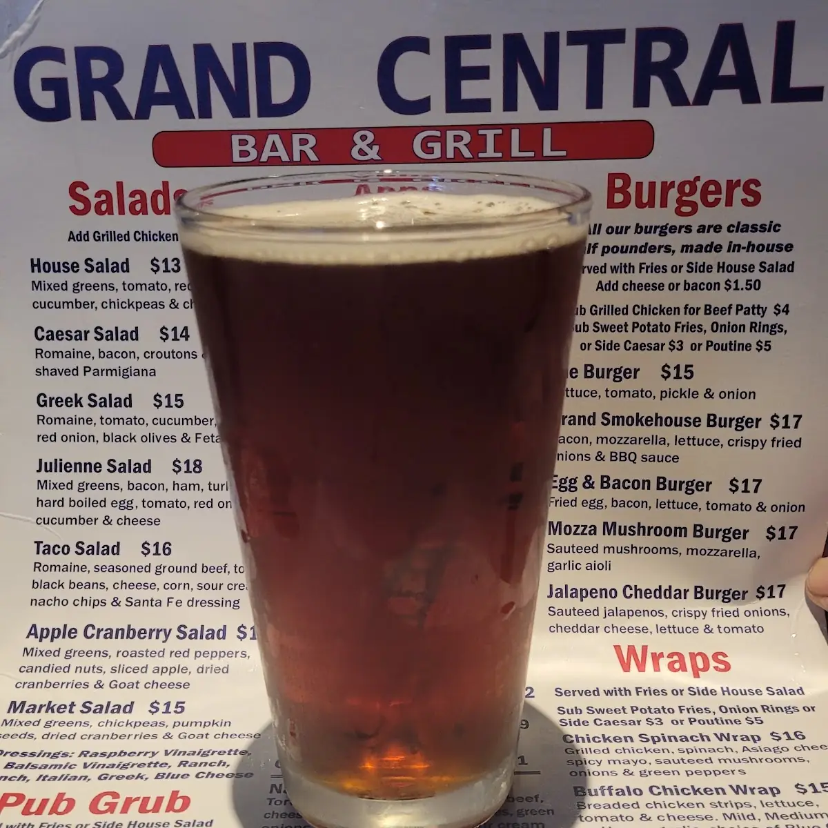 Menu, Grand Central Sports