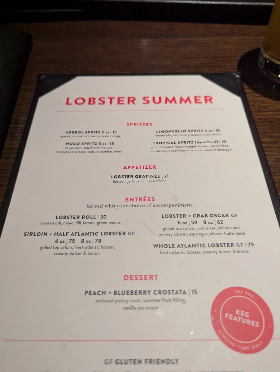 Menu, The Keg Steakhouse + Bar - Niagara Falls Courtyard Marriott