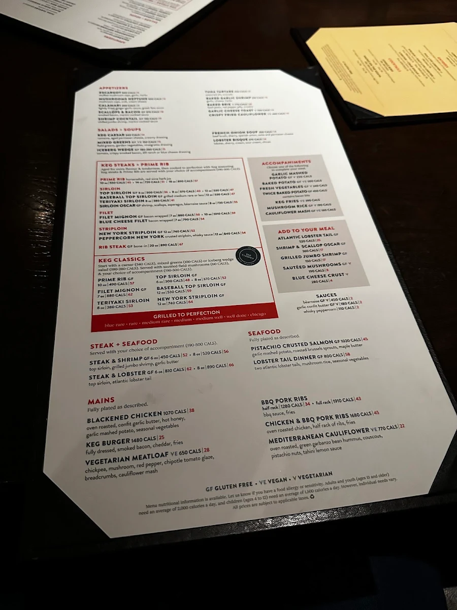 Menu, The Keg Steakhouse + Bar - Niagara Falls Courtyard Marriott