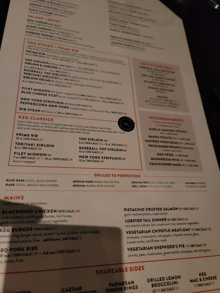 Menu, The Keg Steakhouse + Bar - Niagara Falls Courtyard Marriott