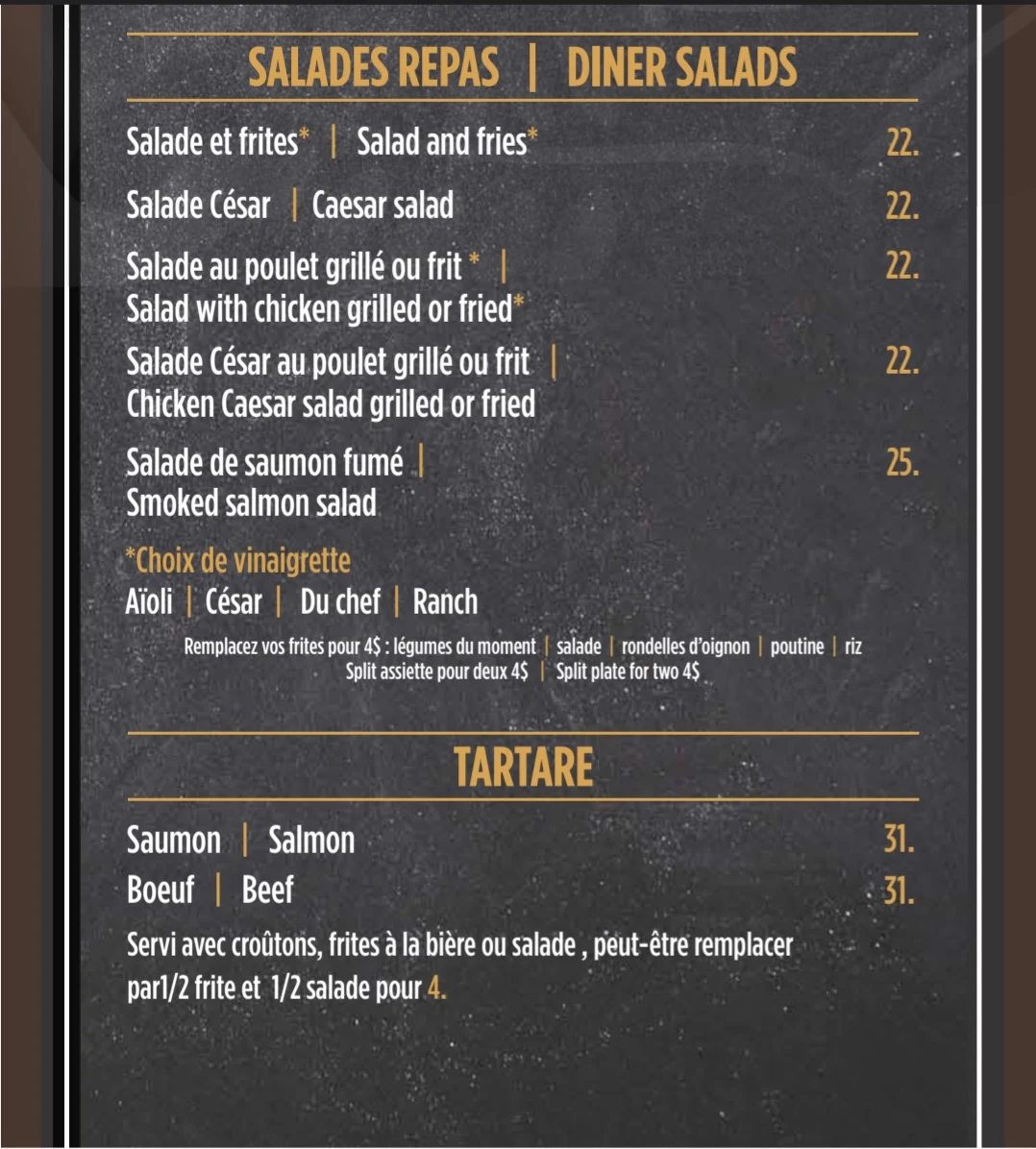 Menu, Pub Principal