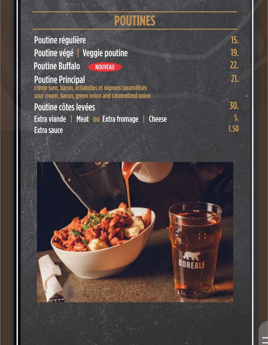 Menu, Pub Principal