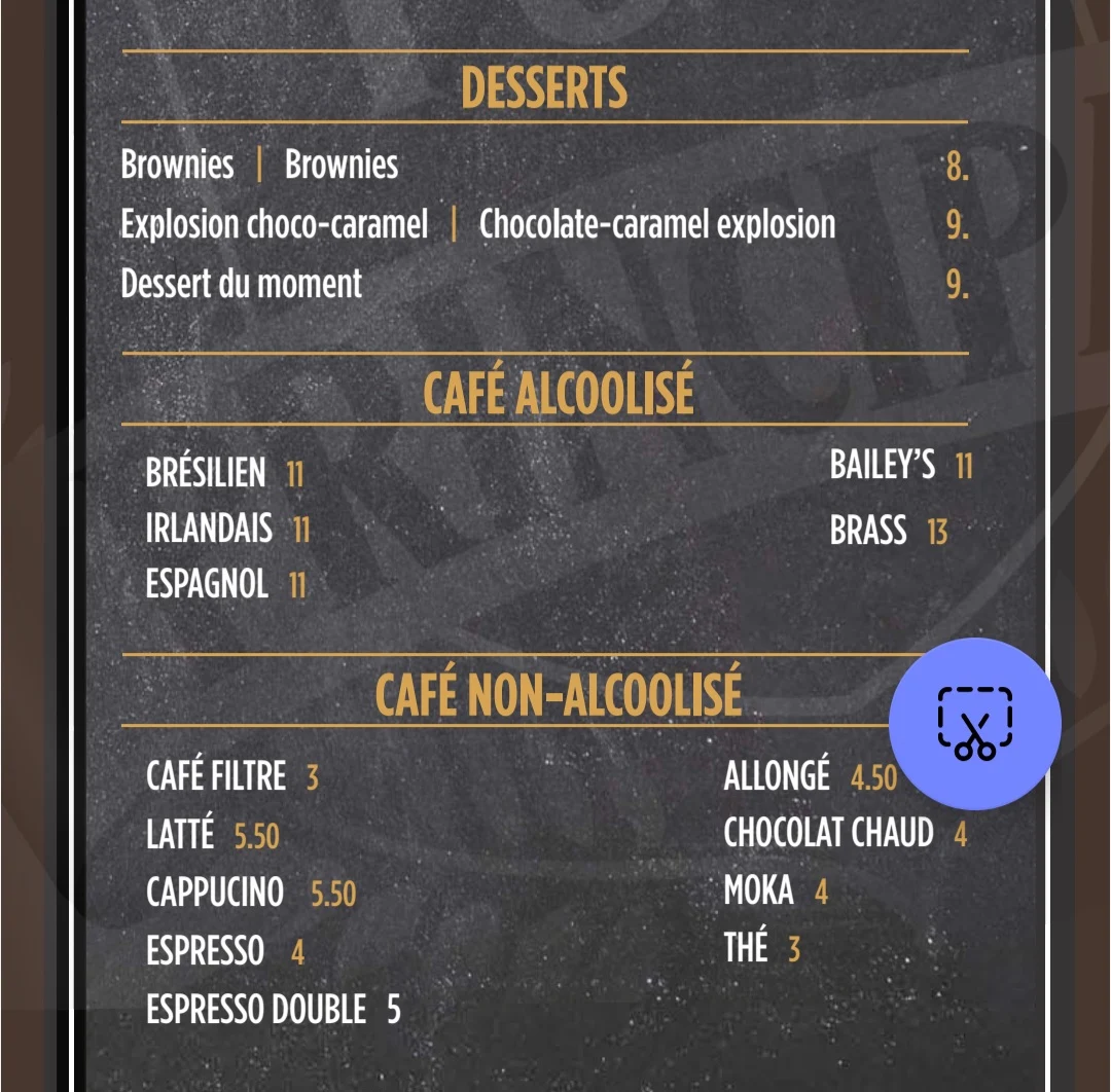 Menu, Pub Principal