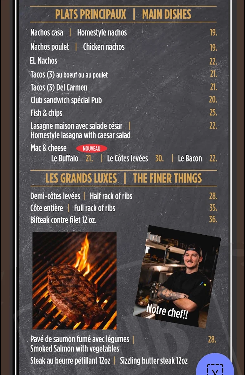Menu, Pub Principal