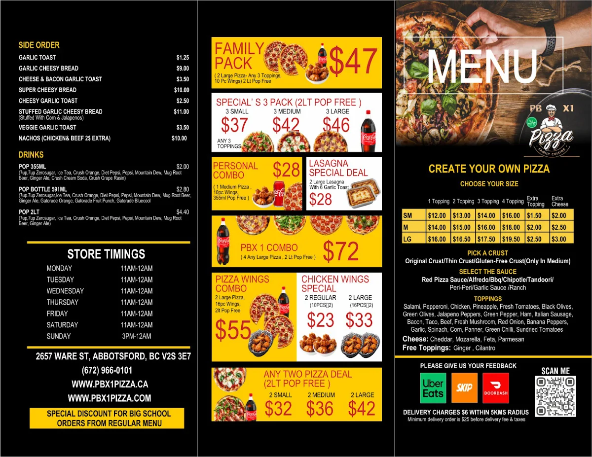 Menu, PBX1 PIZZA & GRILL INC.