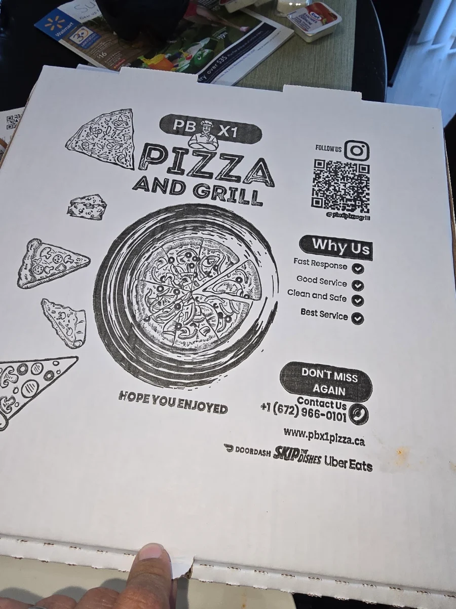 Menu, PBX1 PIZZA & GRILL INC.