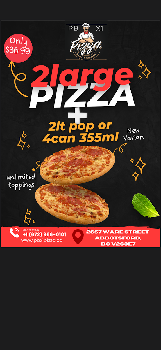 Menu, PBX1 PIZZA & GRILL INC.
