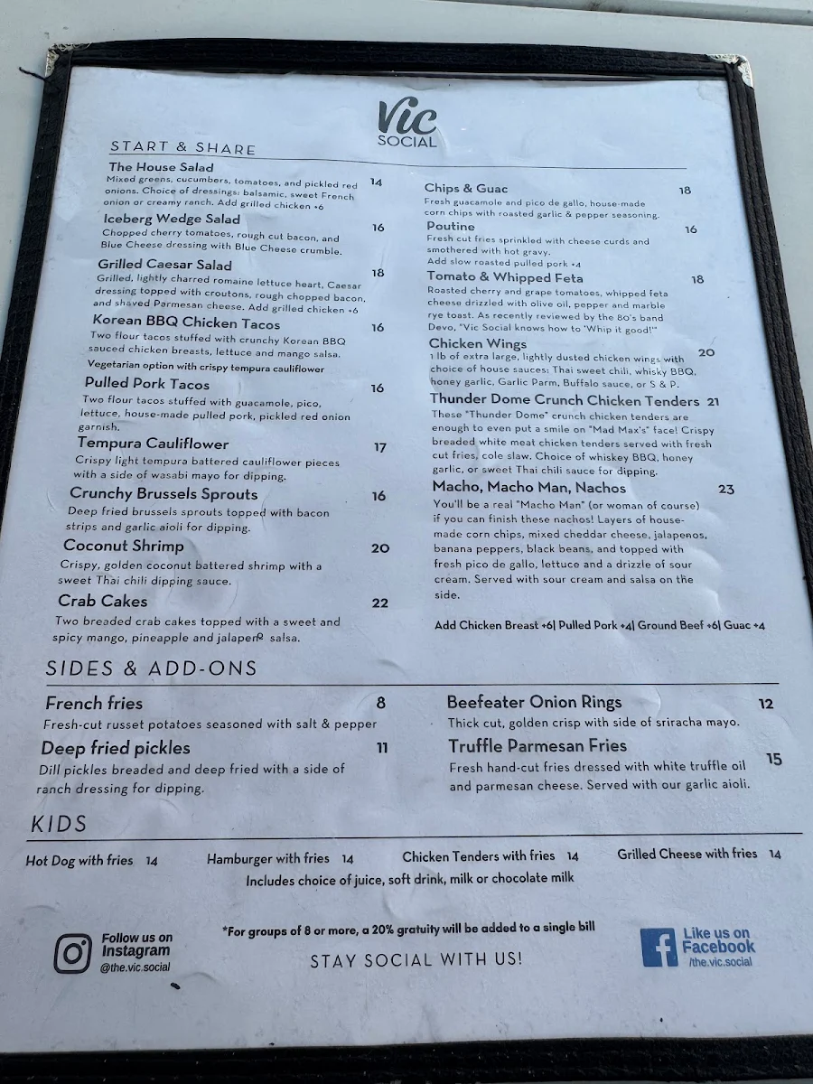Menu, Vic Social