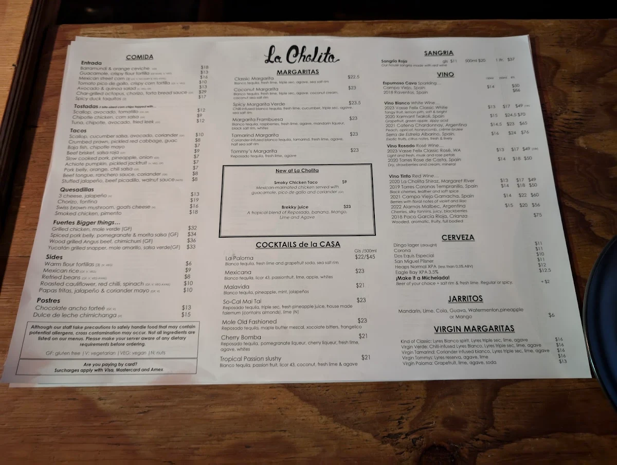 Menu, La Cholita