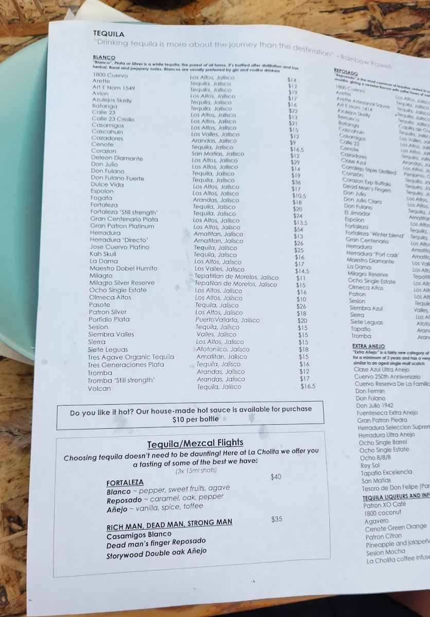 Menu, La Cholita